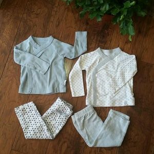 Two Burt's Bees baby boy outfits